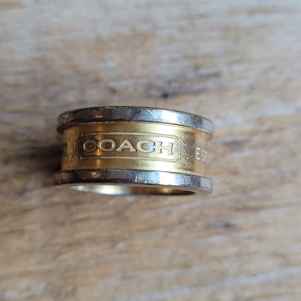 Coach Vintage Unisex Lozenge Brass Logo Band Ring Size# 5.75